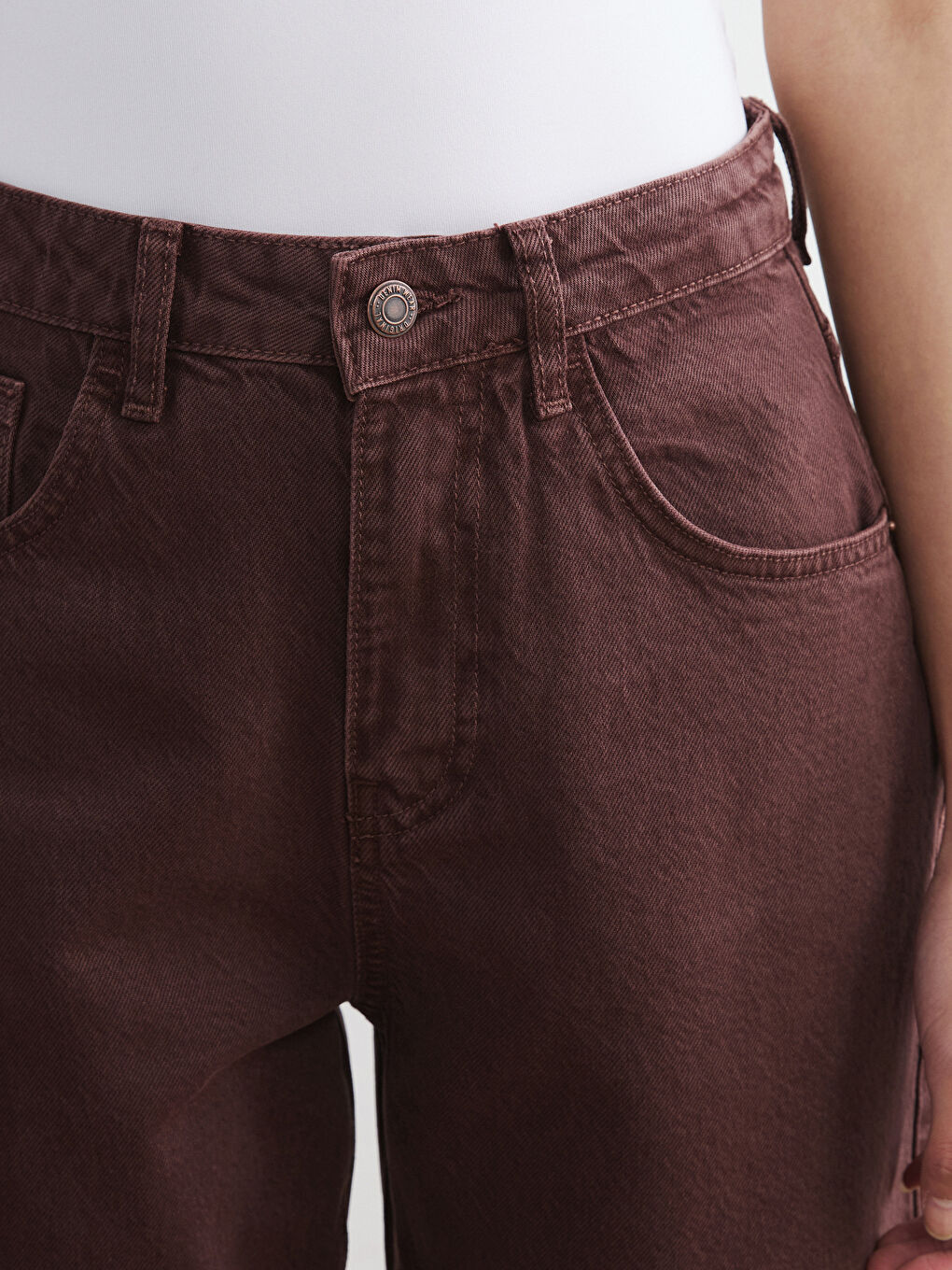 Bordo Barrel Fit Kadın Jean Pantolon-2