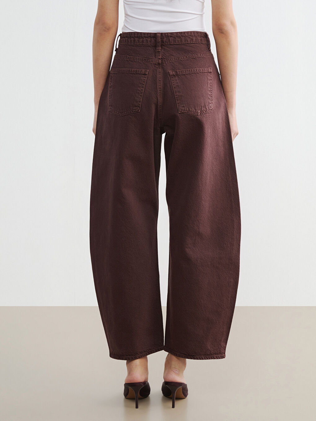 Bordo Barrel Fit Kadın Jean Pantolon-3