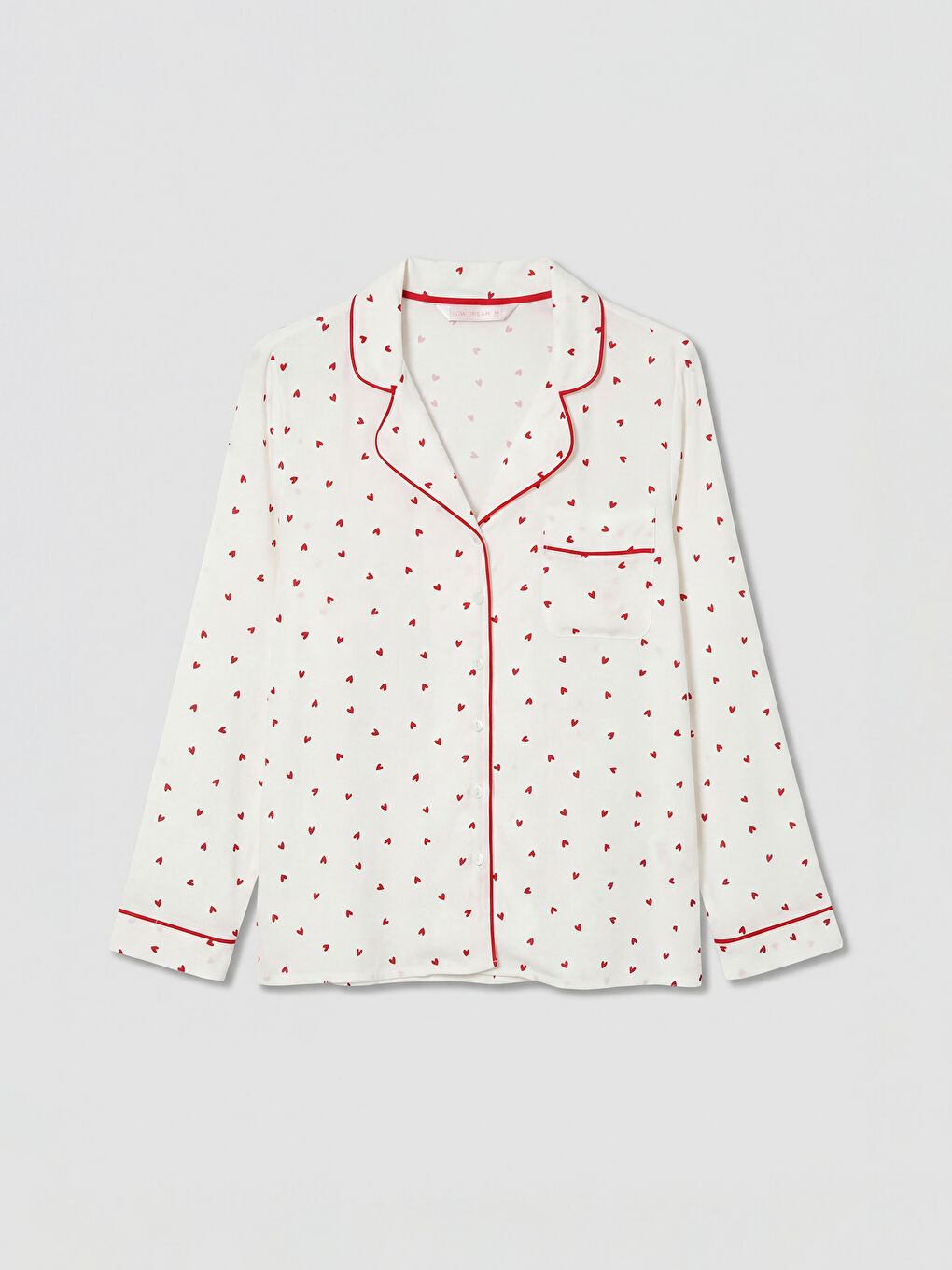 Ekru Gömlek Yaka Kalp Desenli Kadın Pijama Takım-1