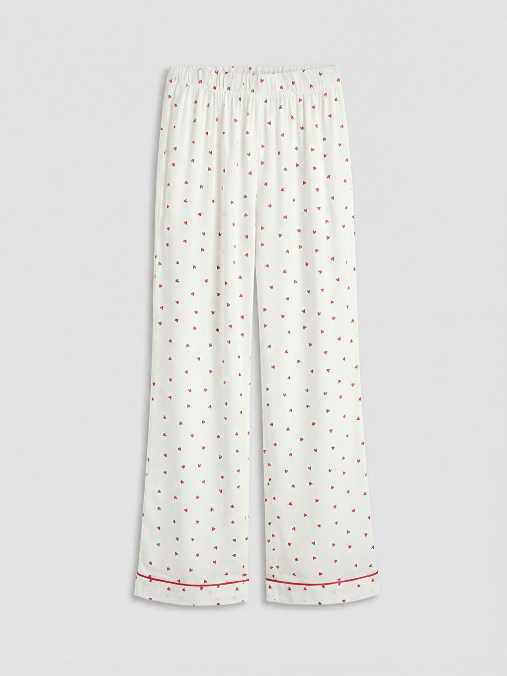 Ekru Gömlek Yaka Kalp Desenli Kadın Pijama Takım-3