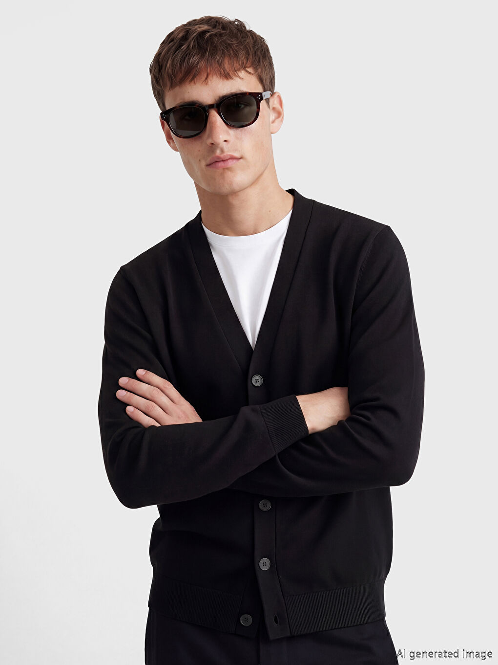 Siyah V Yaka Erkek Hırka