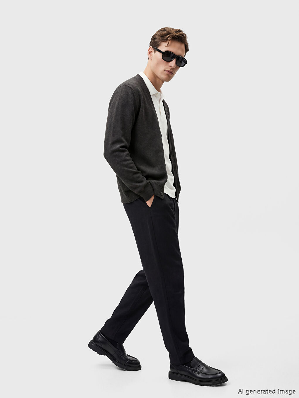 Antrasit V Yaka Erkek Hırka-1