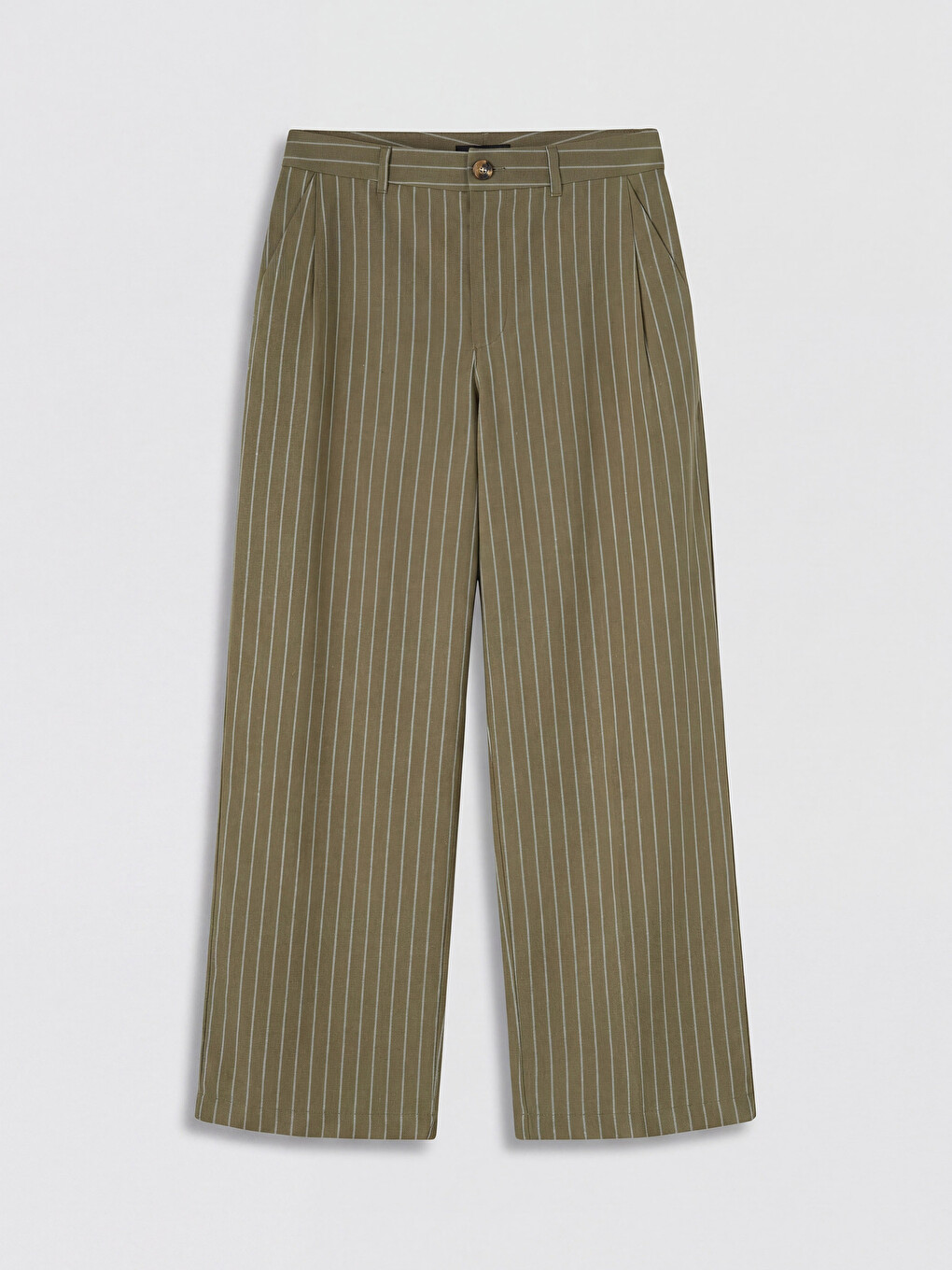 Prugaste ženske pantalone od mešavine lana-4
