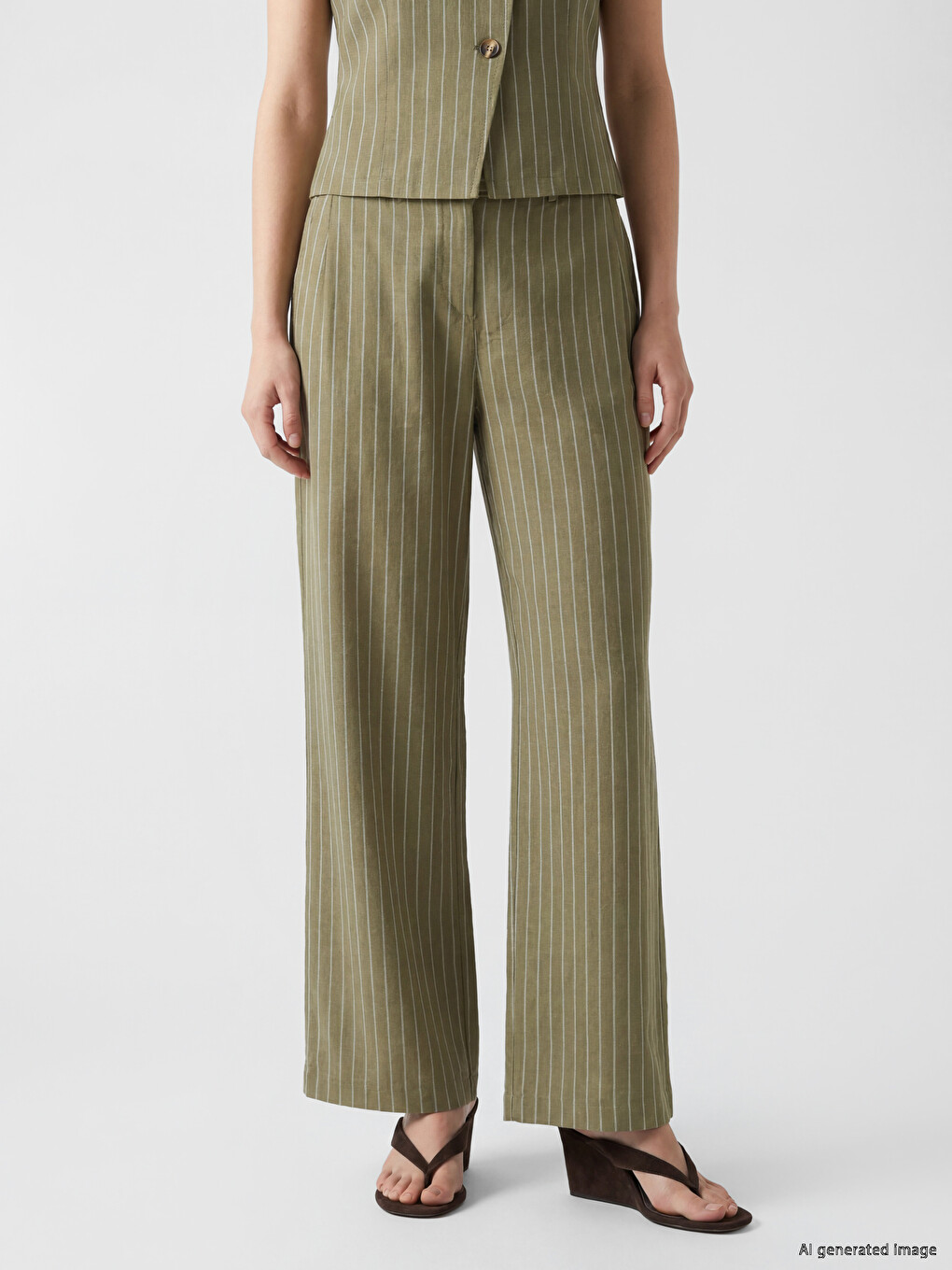 Prugaste ženske pantalone od mešavine lana-1