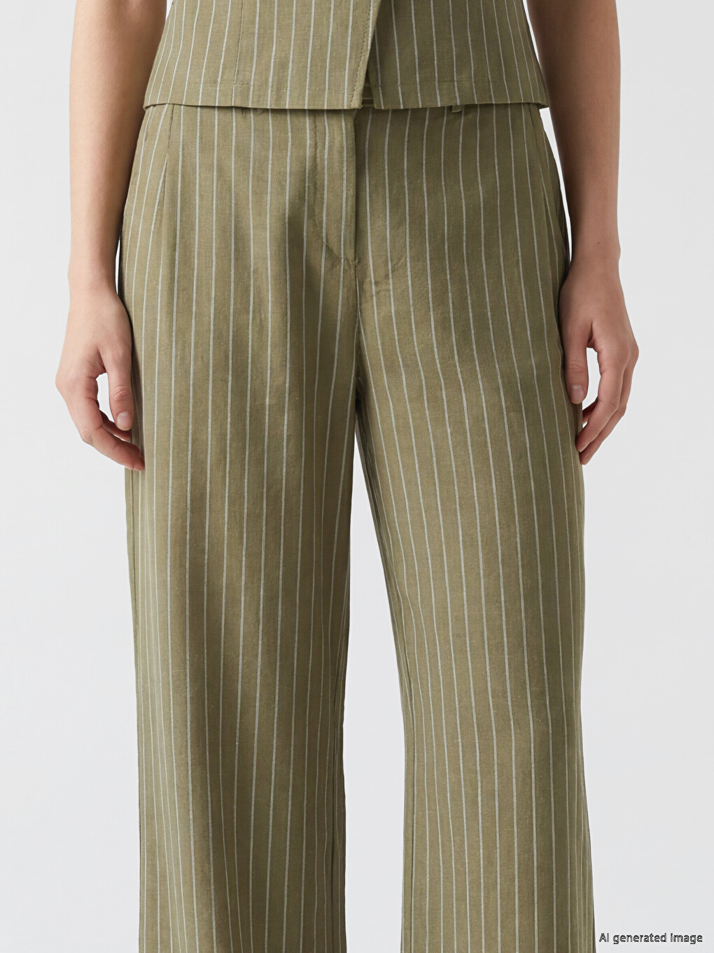 Prugaste ženske pantalone od mešavine lana-2