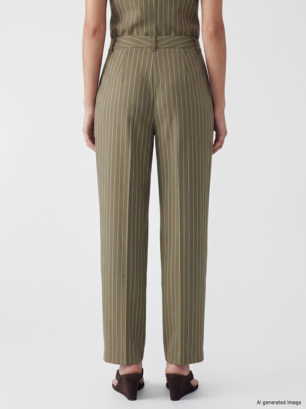 Prugaste ženske pantalone od mešavine lana-3