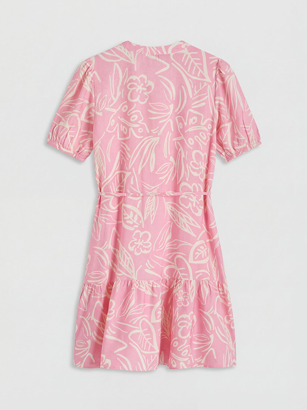 Pembe Kaçık Yaka Beli Kuşaklı Elbise-1