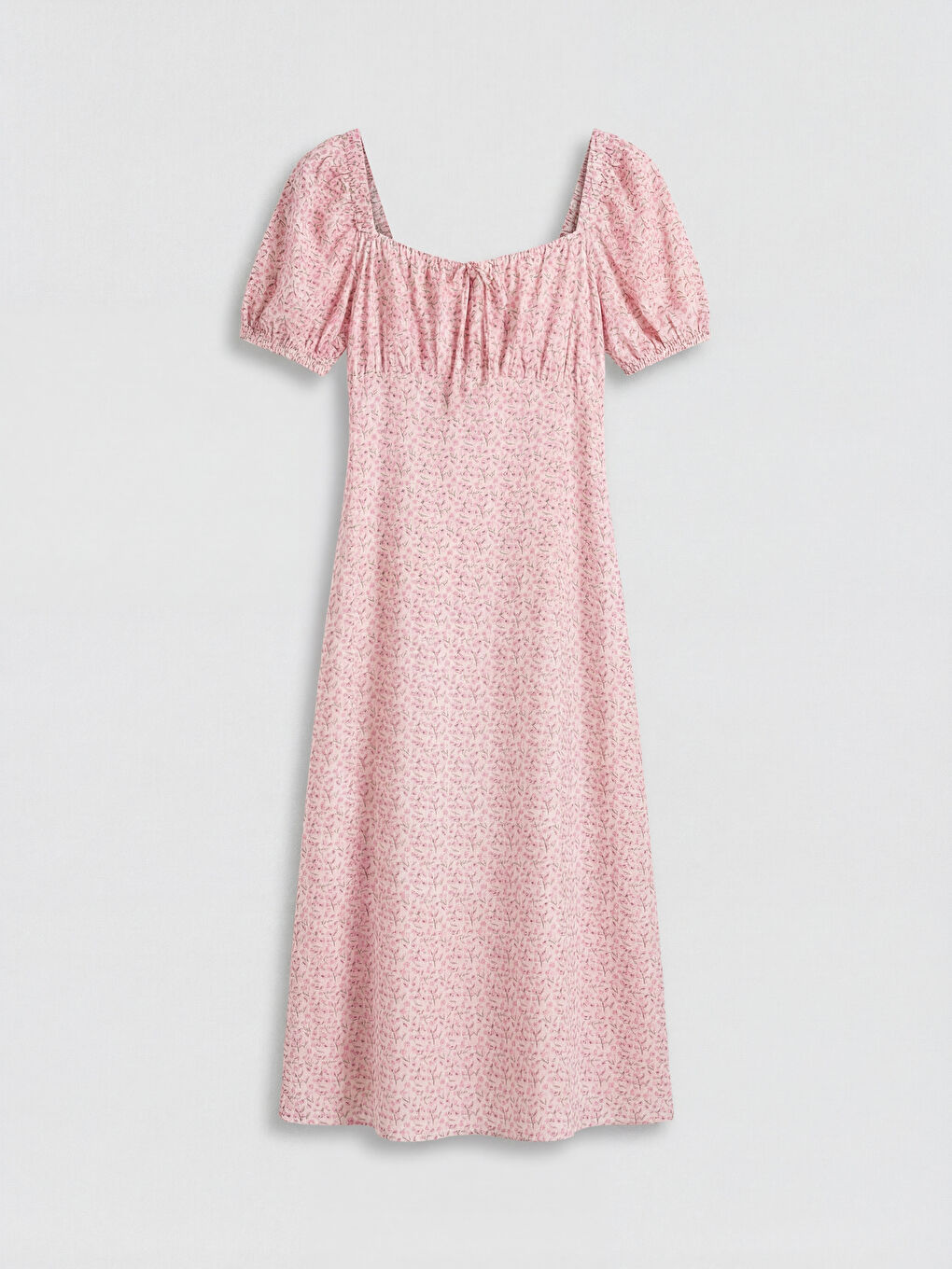 Pembe A Kesim Çiçekli Balon Kol Elbise