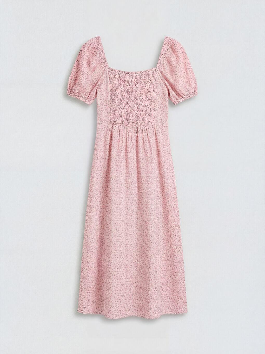 Pembe A Kesim Çiçekli Balon Kol Elbise-1