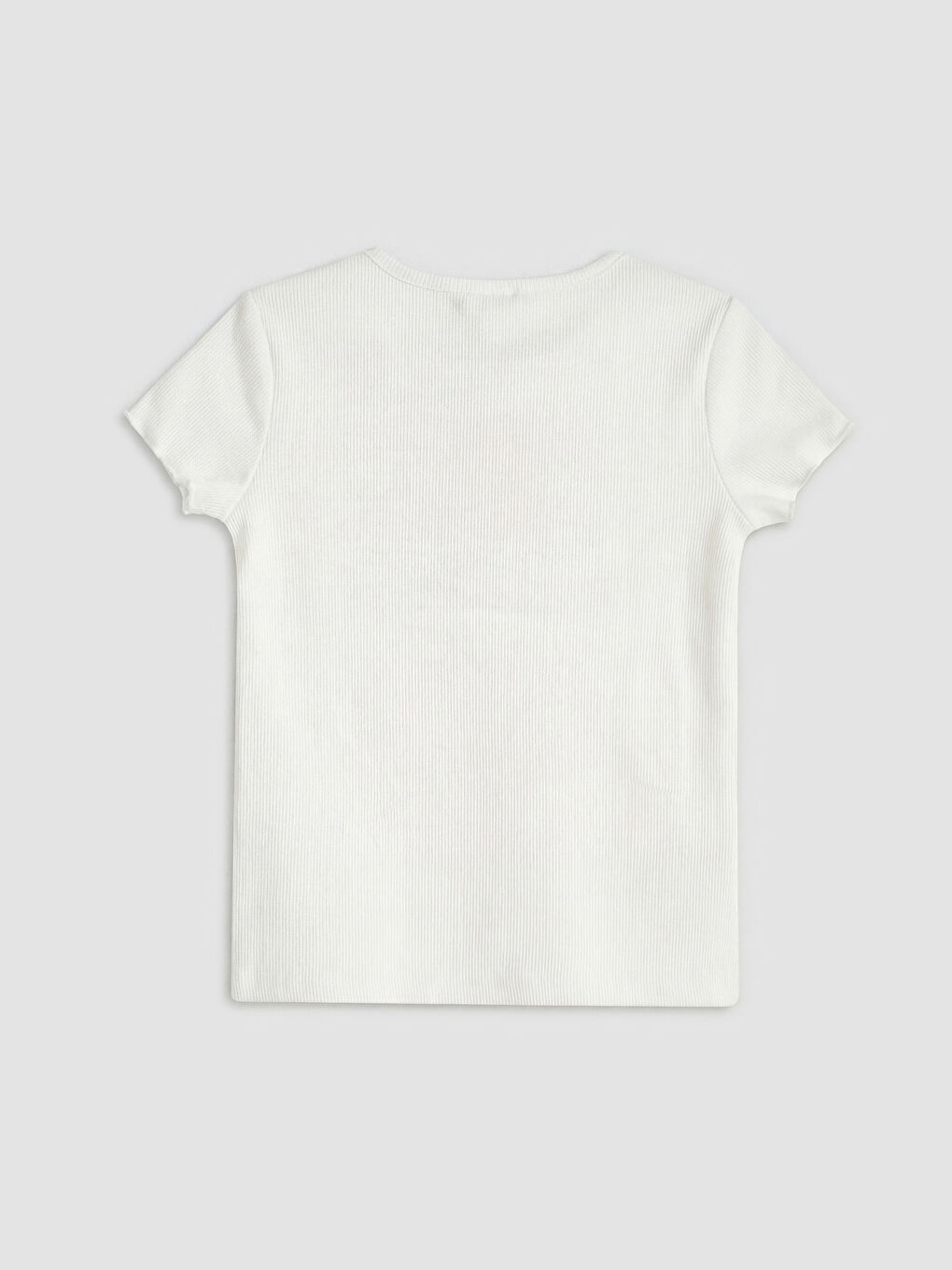 Beyaz Taşlı Kalp Desenli Kız Çocuk Fitilli Tişört-1