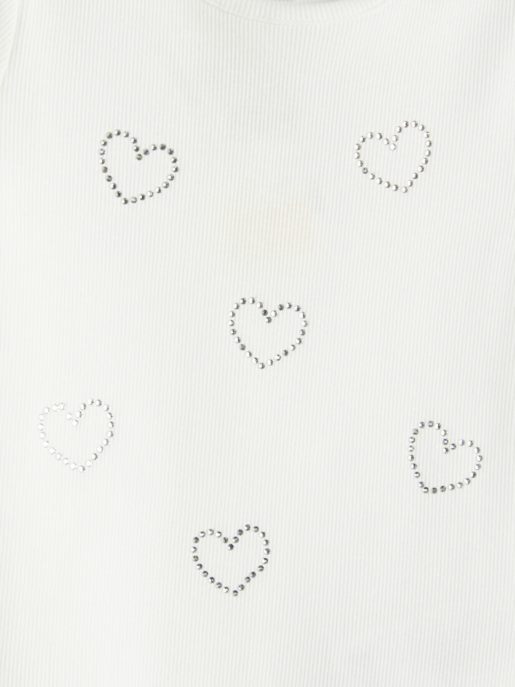 Beyaz Taşlı Kalp Desenli Kız Çocuk Fitilli Tişört-2