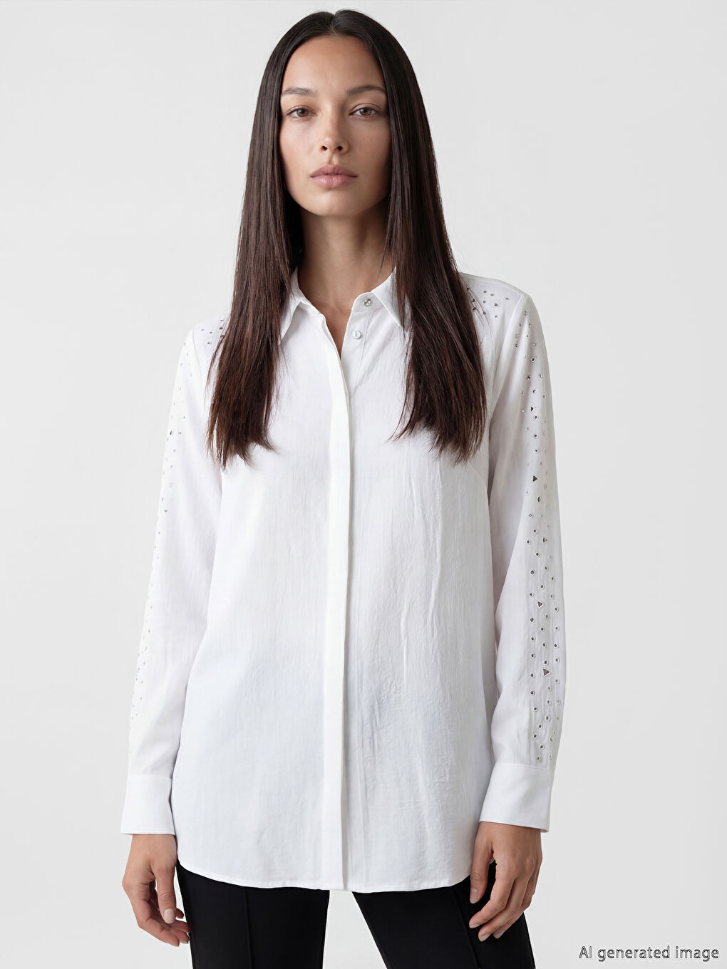 Beyaz Taşlı Aerobin Kadın Gömlek Tunik