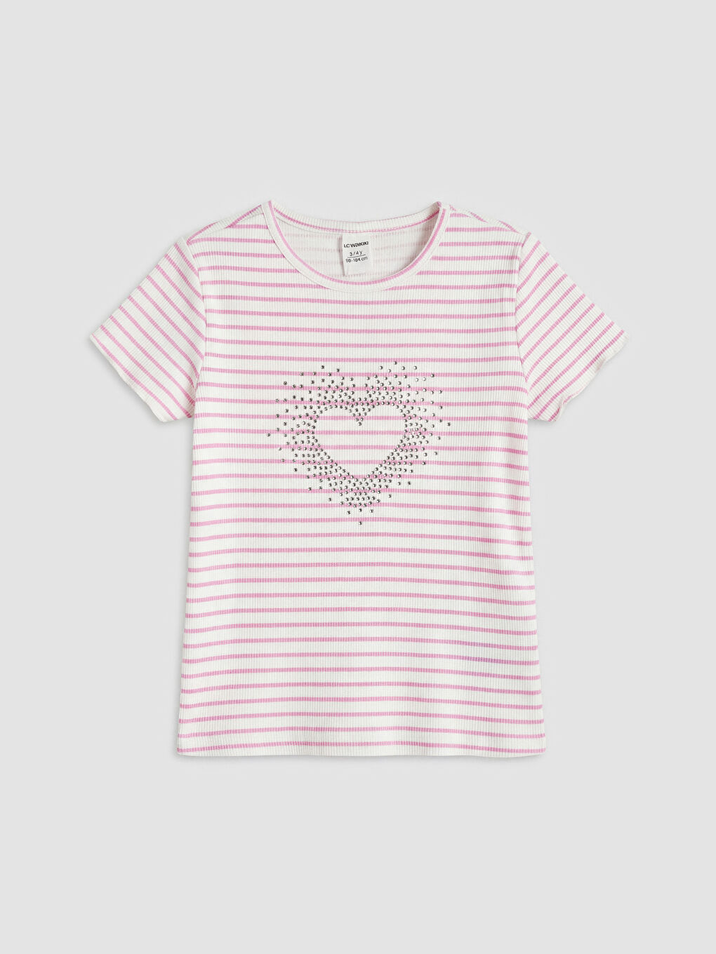 Lila Taşlı Kız Çocuk Fitilli Tişört