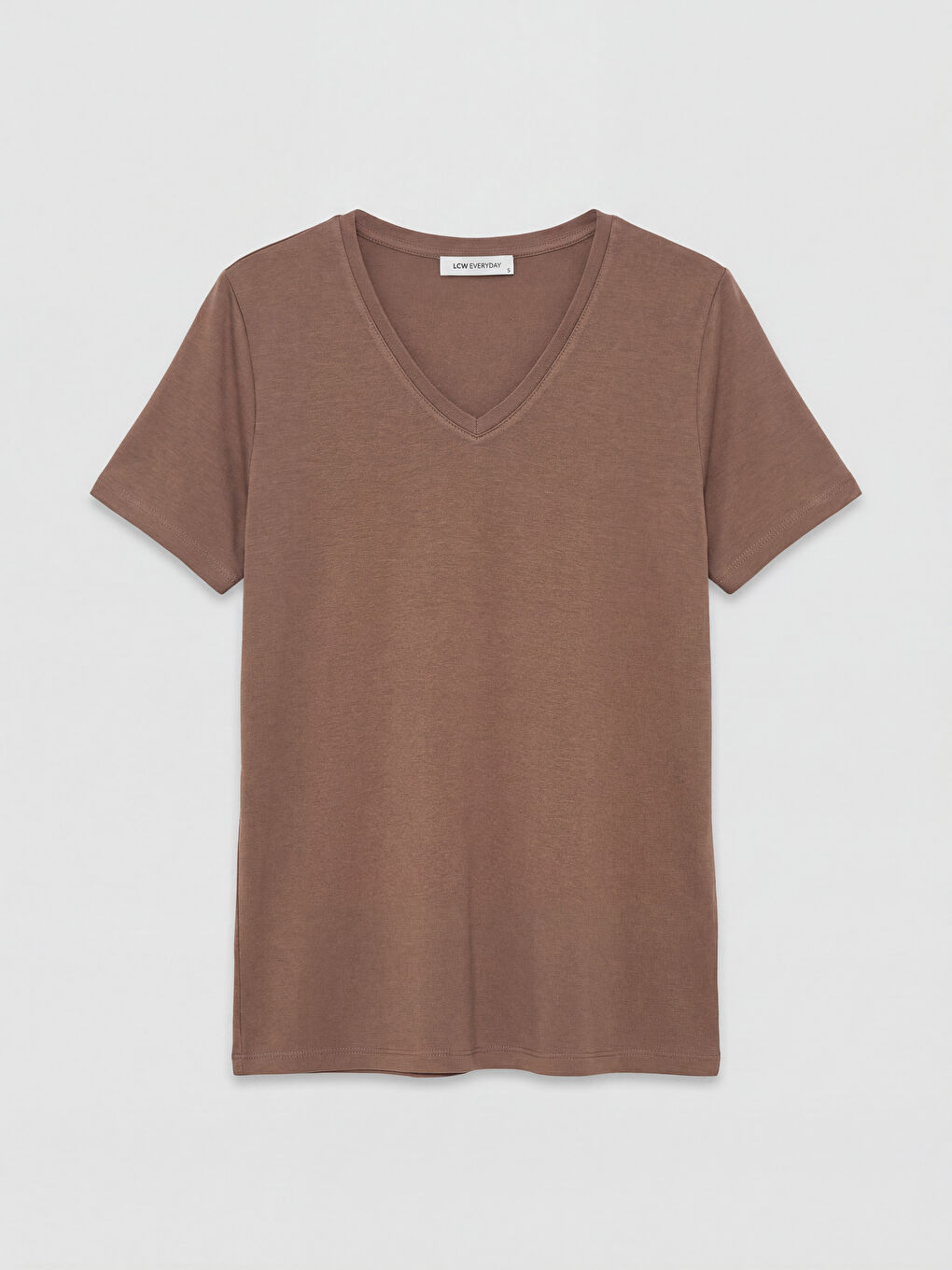Kahverengi V Yaka Kadın Tişört	