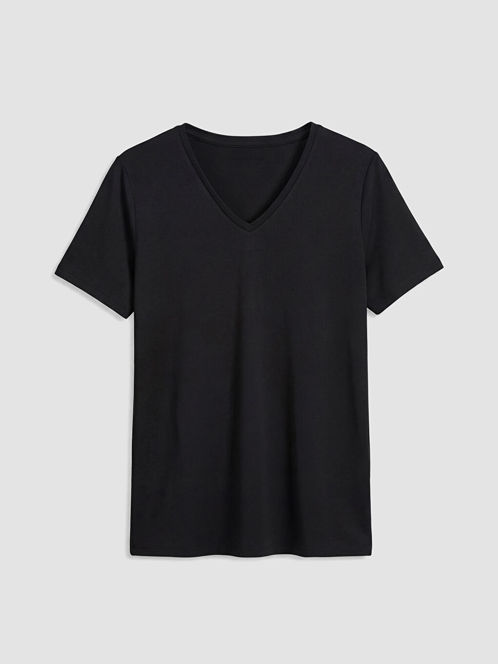 Siyah V Yaka Kadın Tişört	-4