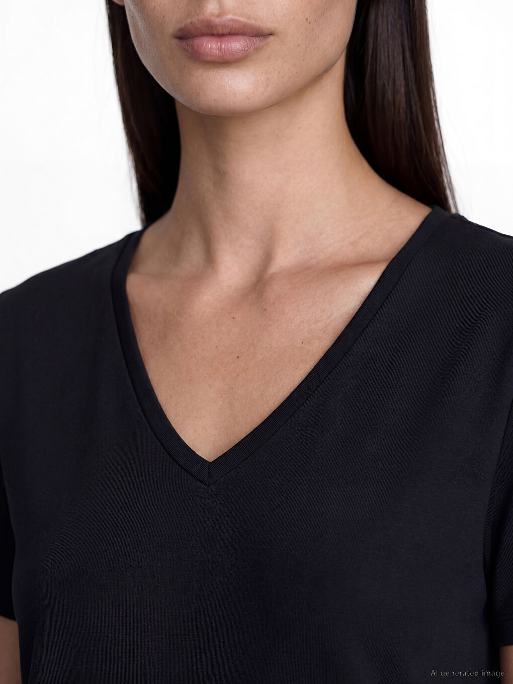 Siyah V Yaka Kadın Tişört	-4