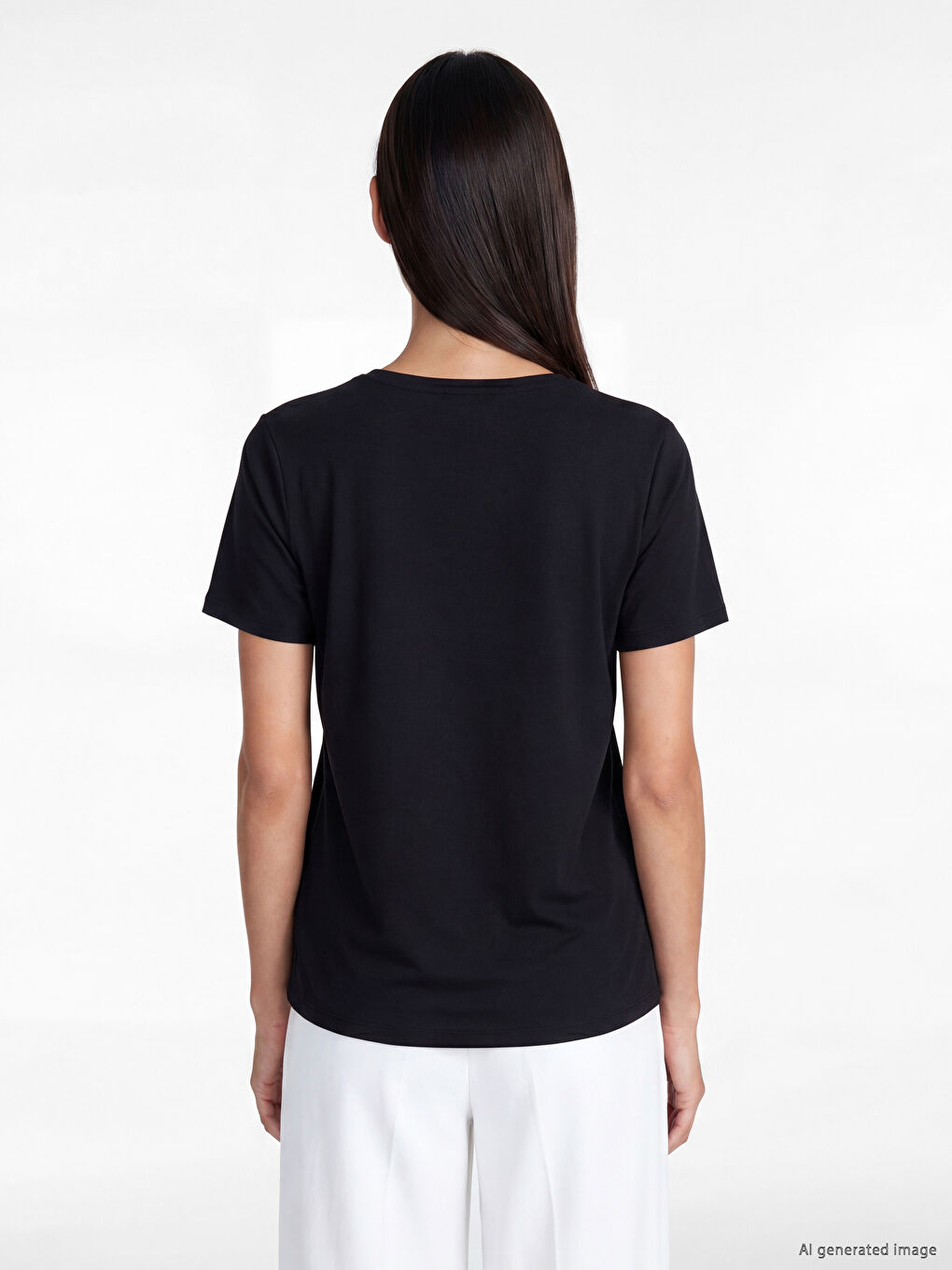 Siyah V Yaka Kadın Tişört	-6