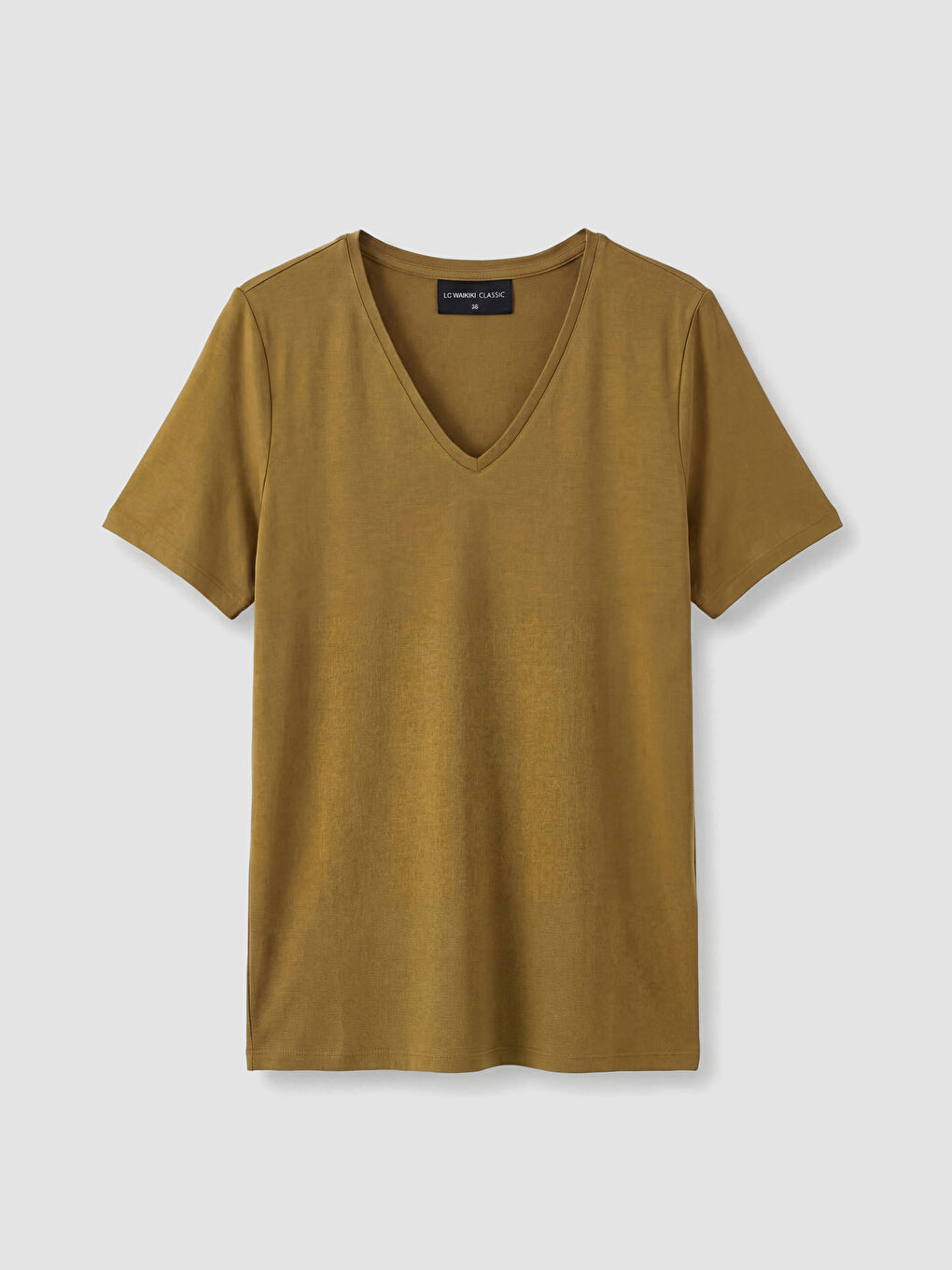 Yeşil V Yaka Kadın Tişört	-4