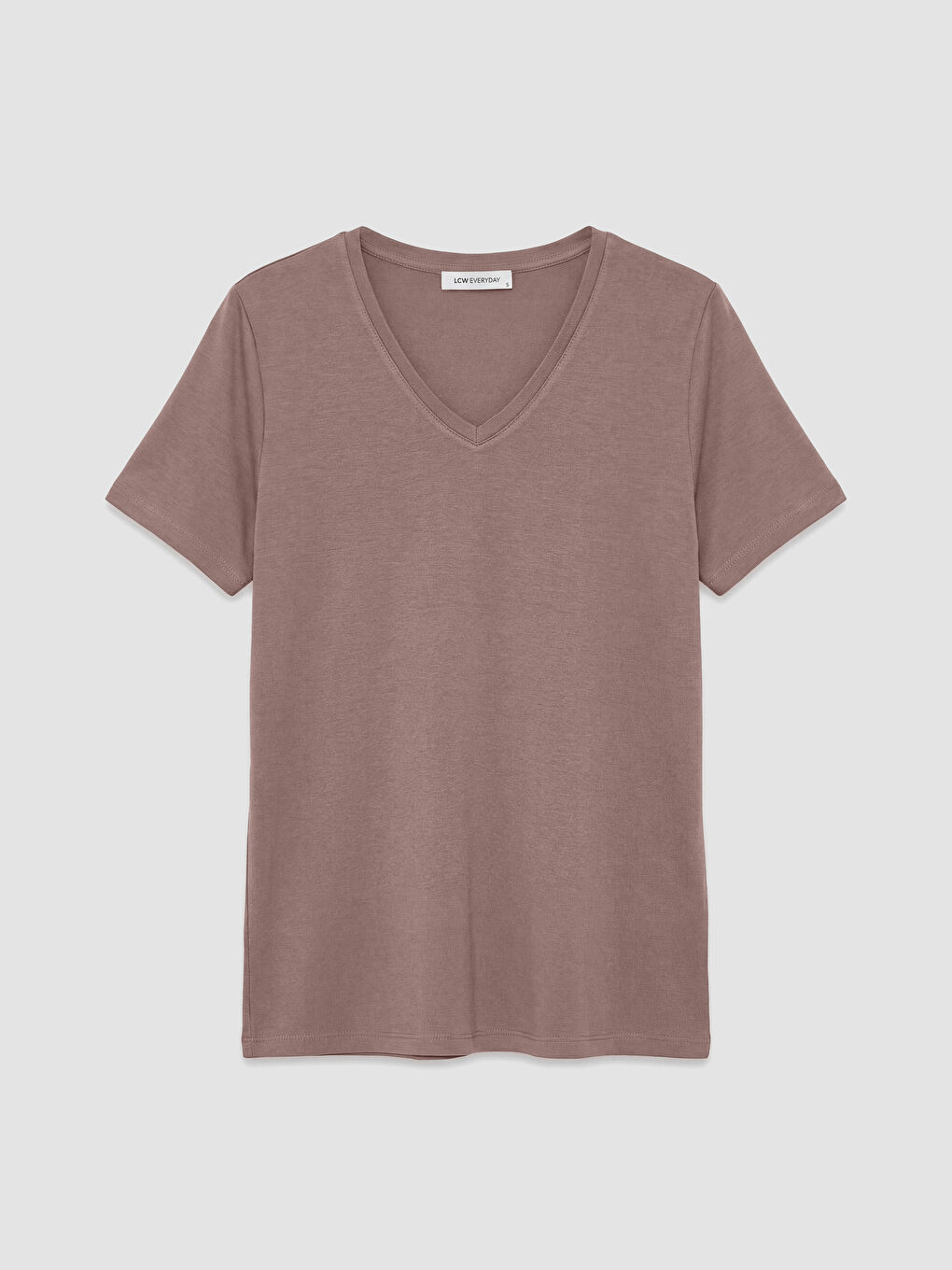 Kahverengi V Yaka Kadın Tişört	-4