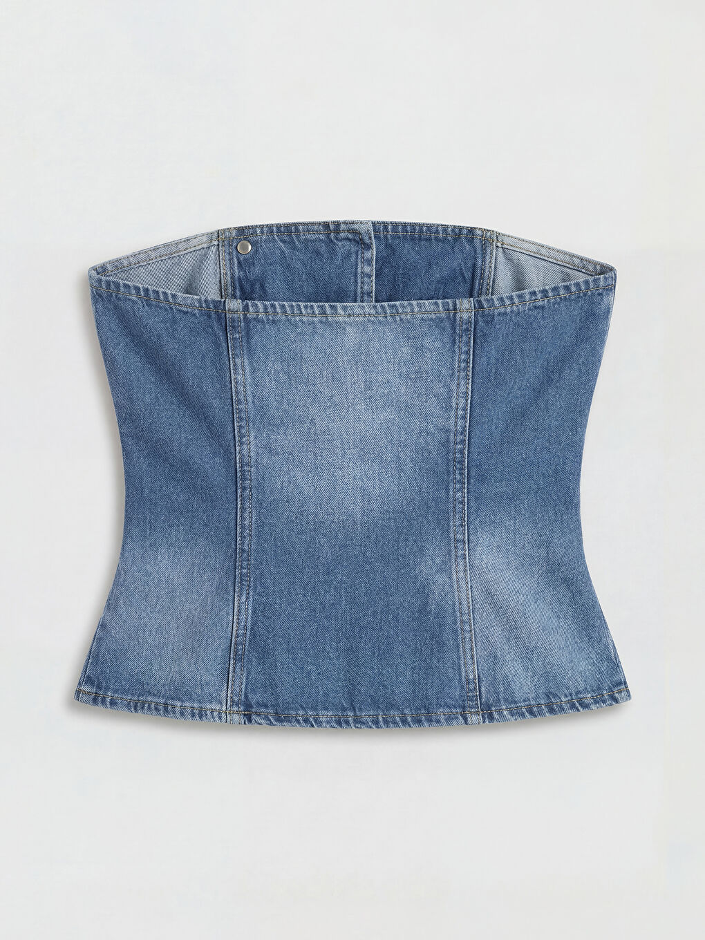 İndigo Straplez Yaka Jean Bluz-1