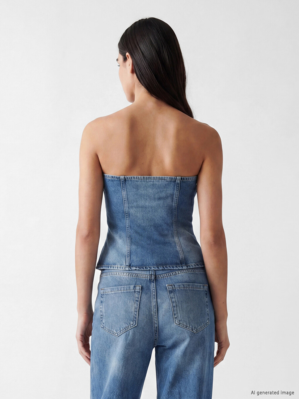 İndigo Straplez Yaka Jean Bluz-3