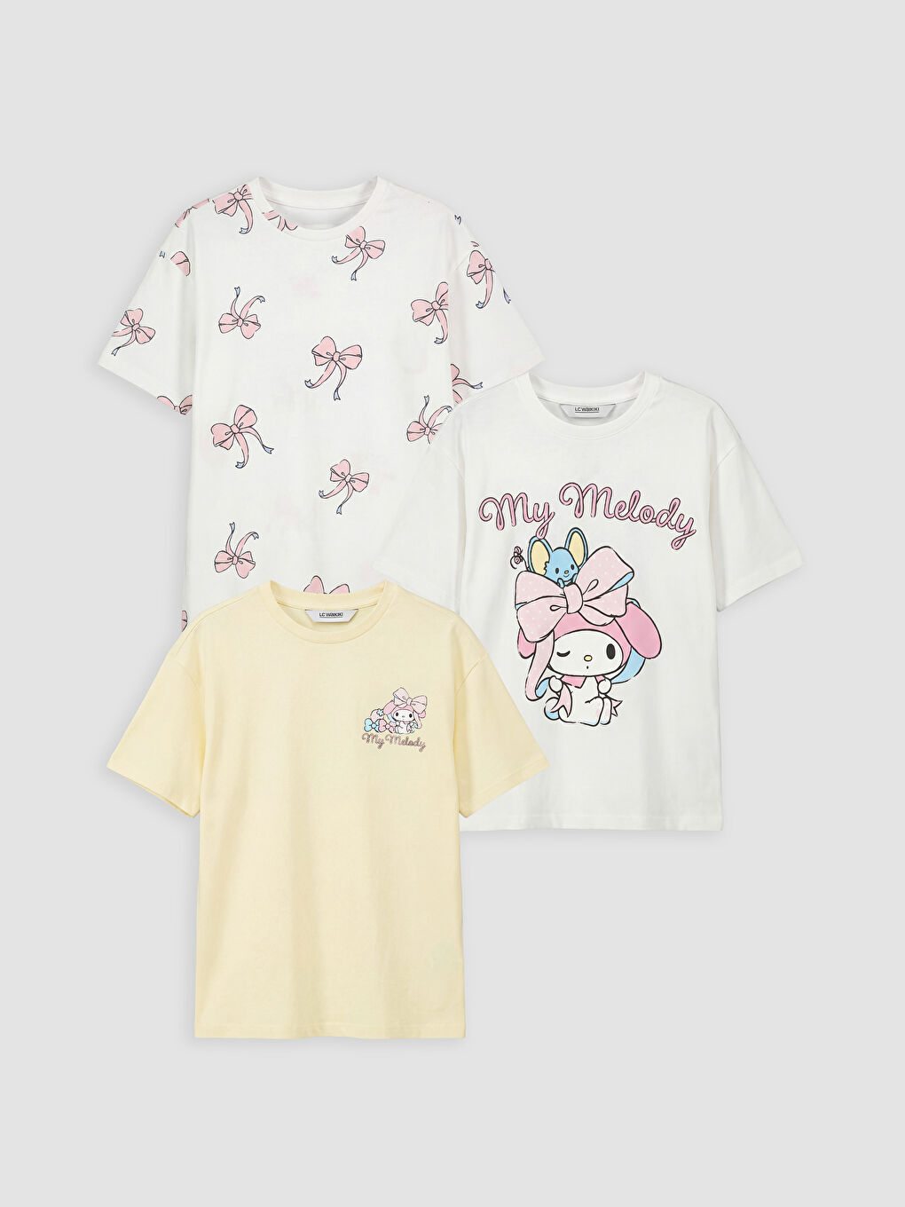 Ekru My Melody Baskılı Kız Çocuk Tişört 3'lü