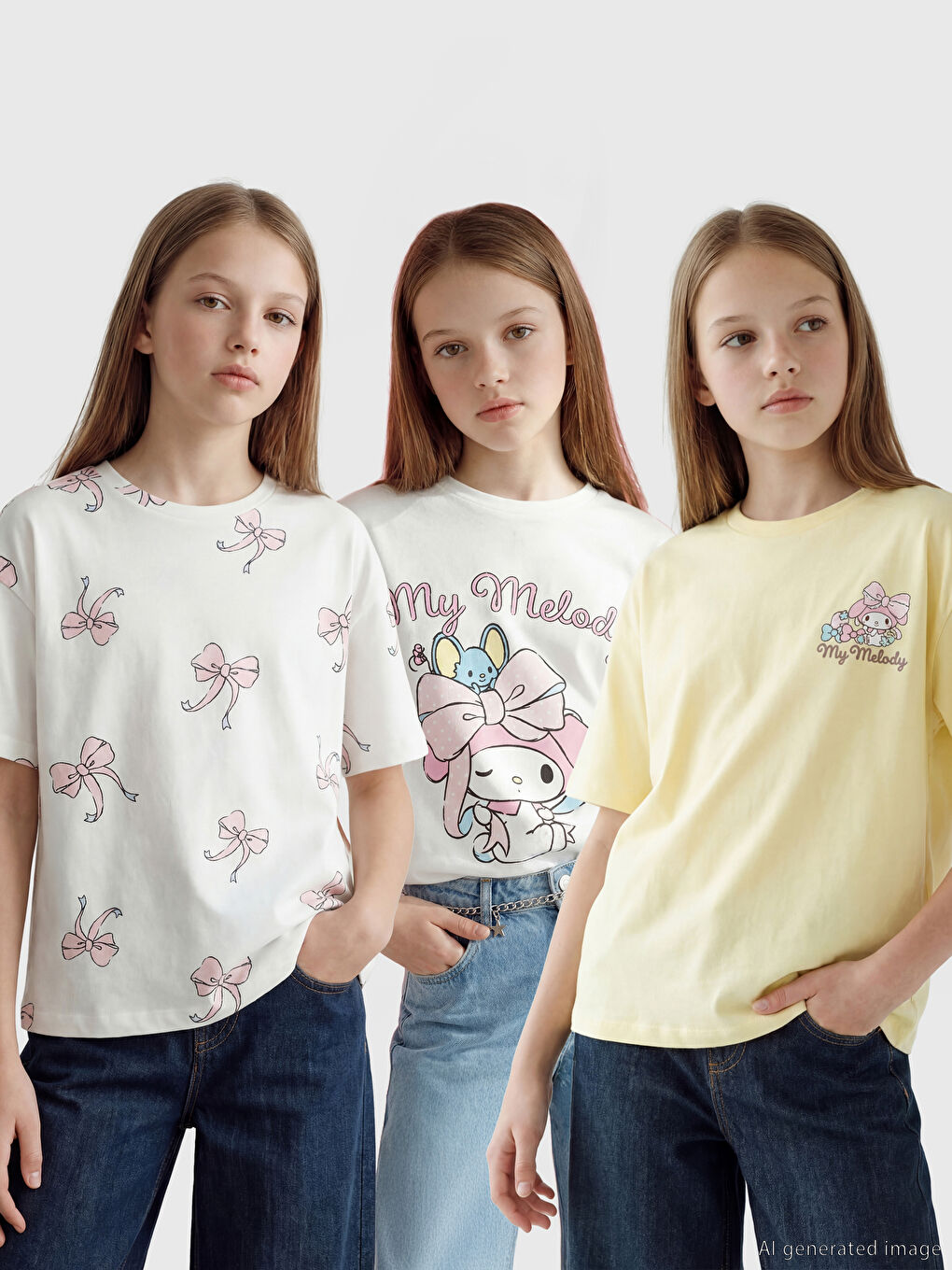 Ekru My Melody Baskılı Kız Çocuk Tişört 3'lü