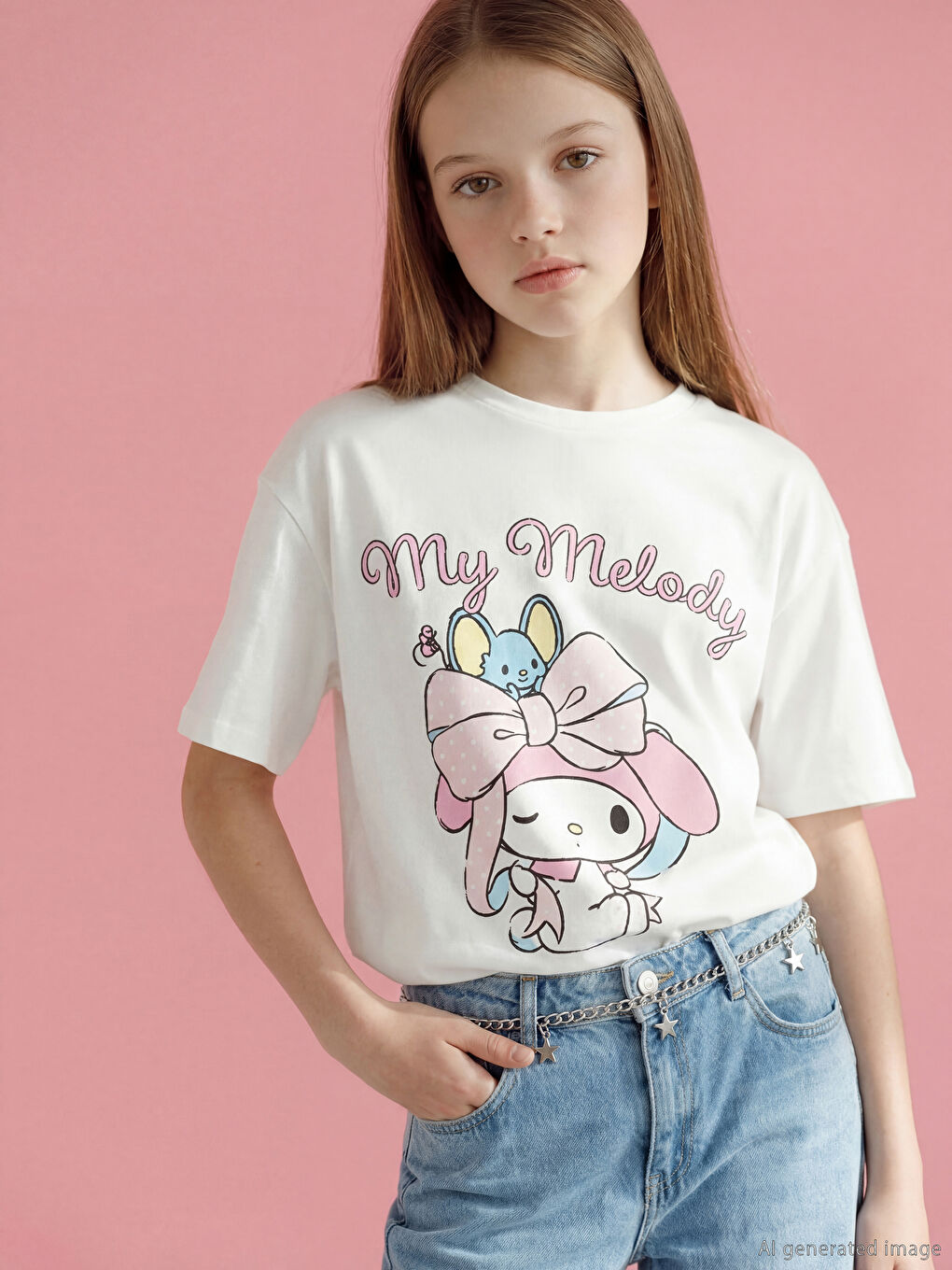 Ekru My Melody Baskılı Kız Çocuk Tişört 3'lü-1