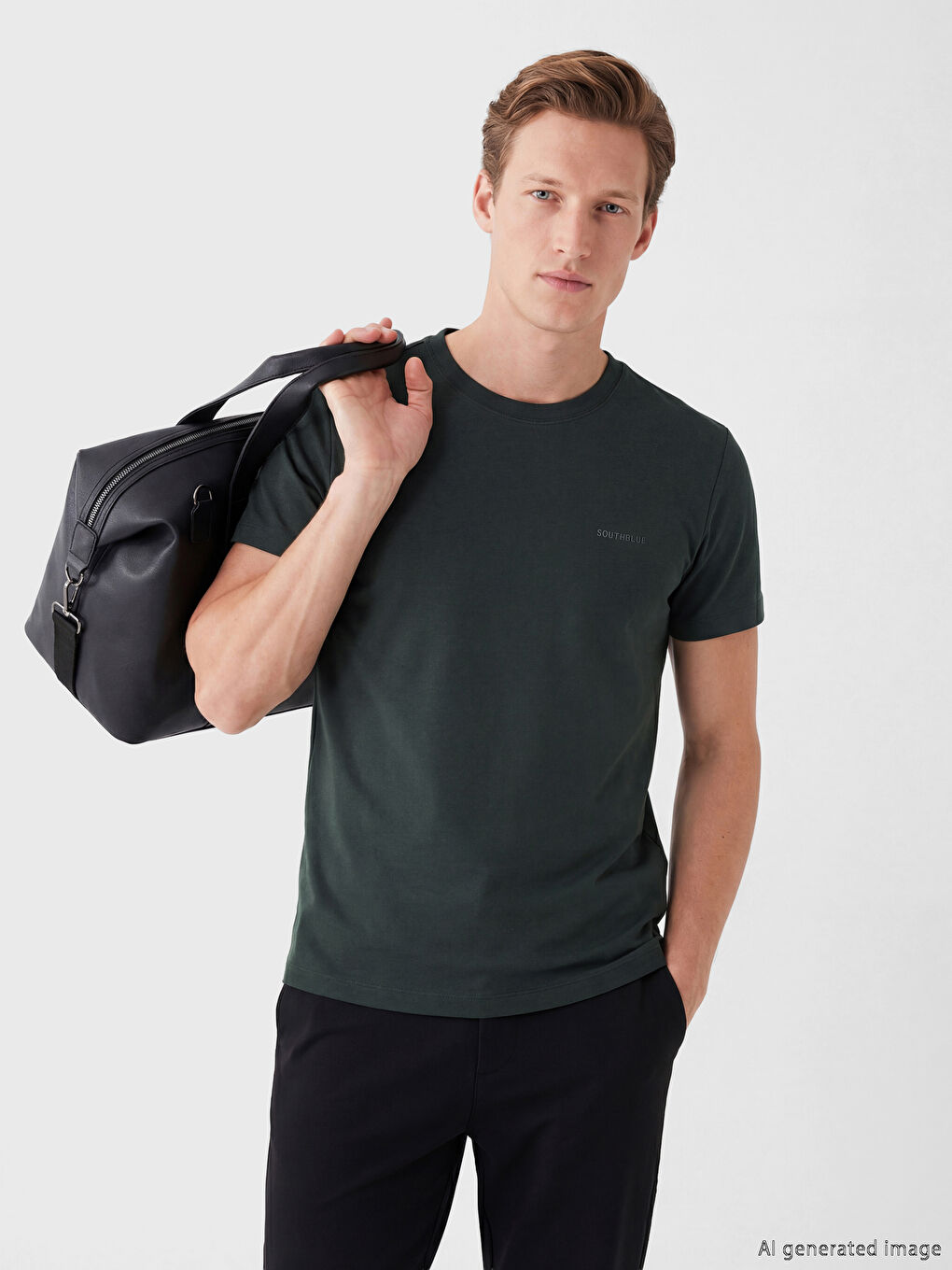 Yeşil %100 Pamuk Regular Fit Basic Kalın Tişört