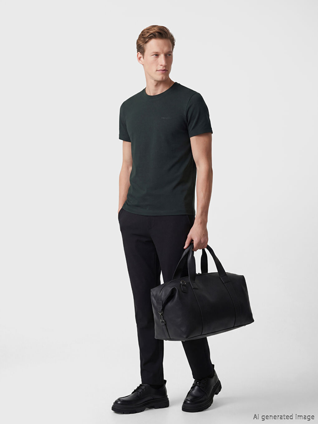 Yeşil %100 Pamuk Regular Fit Basic Kalın Tişört-1