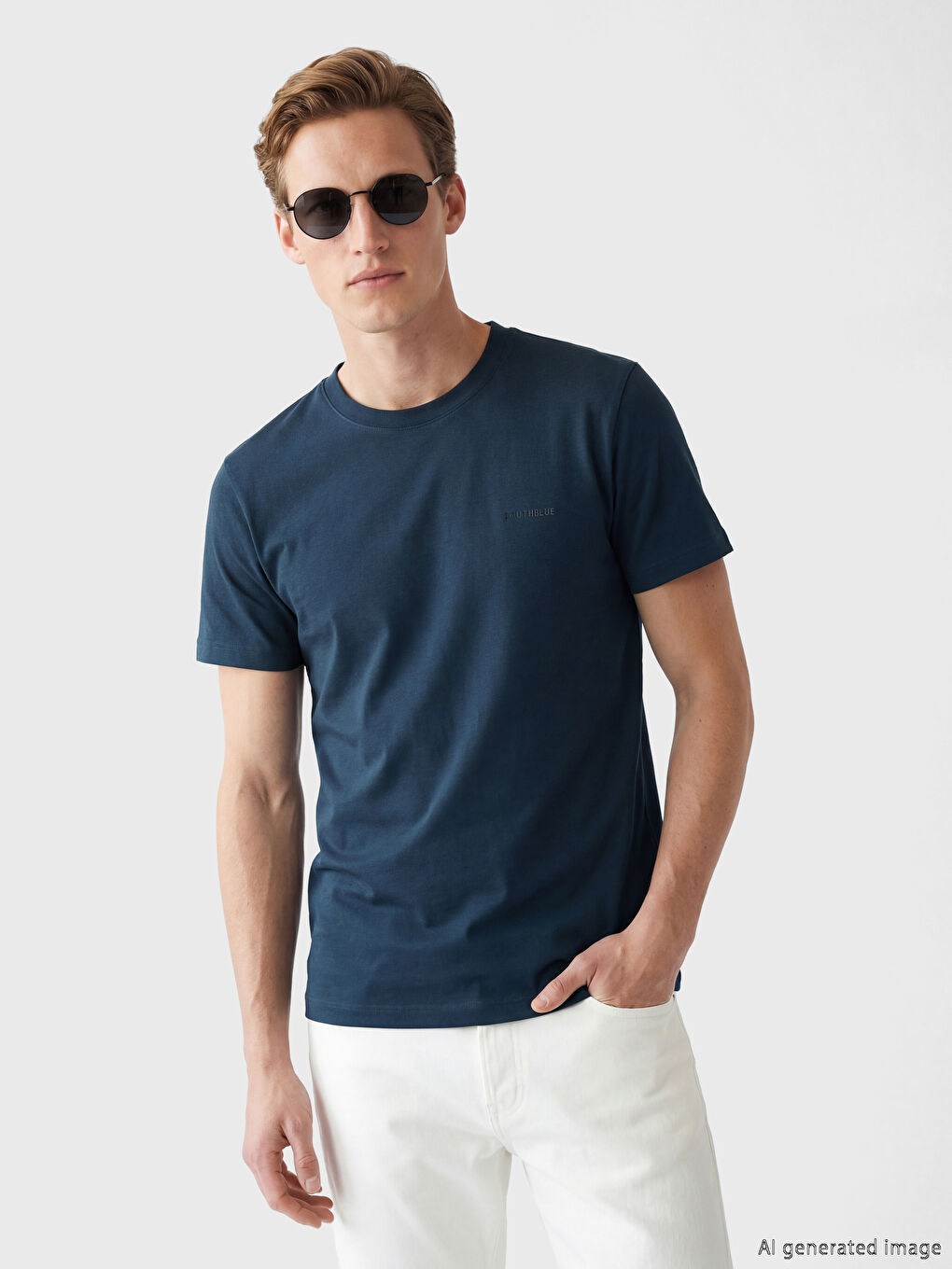 Lacivert %100 Pamuk Regular Fit Basic Kalın Tişört