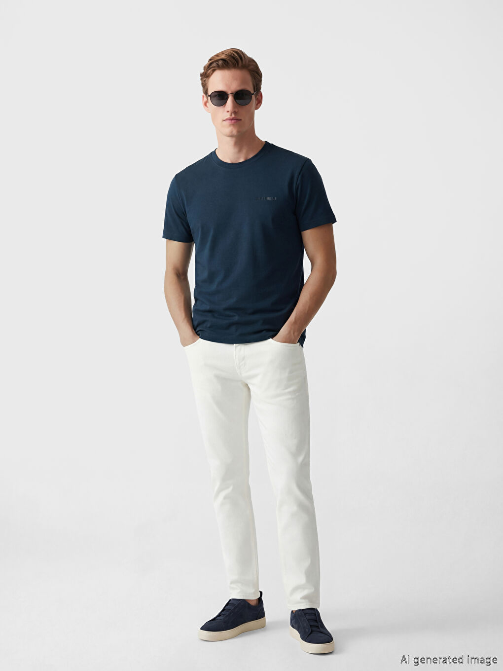 Lacivert %100 Pamuk Regular Fit Basic Kalın Tişört-1