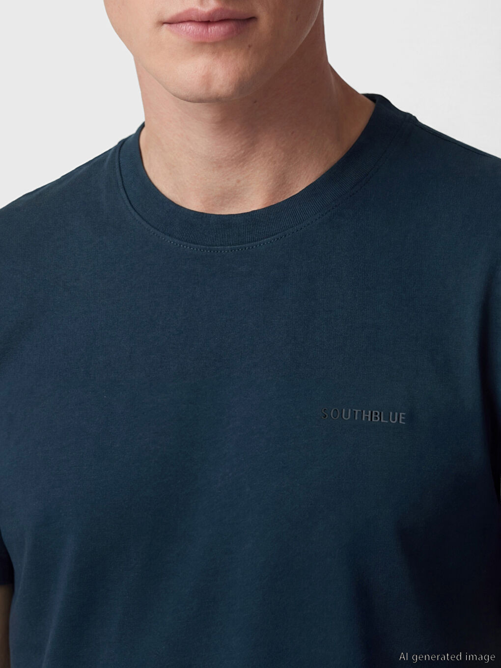 Lacivert %100 Pamuk Regular Fit Basic Kalın Tişört-2