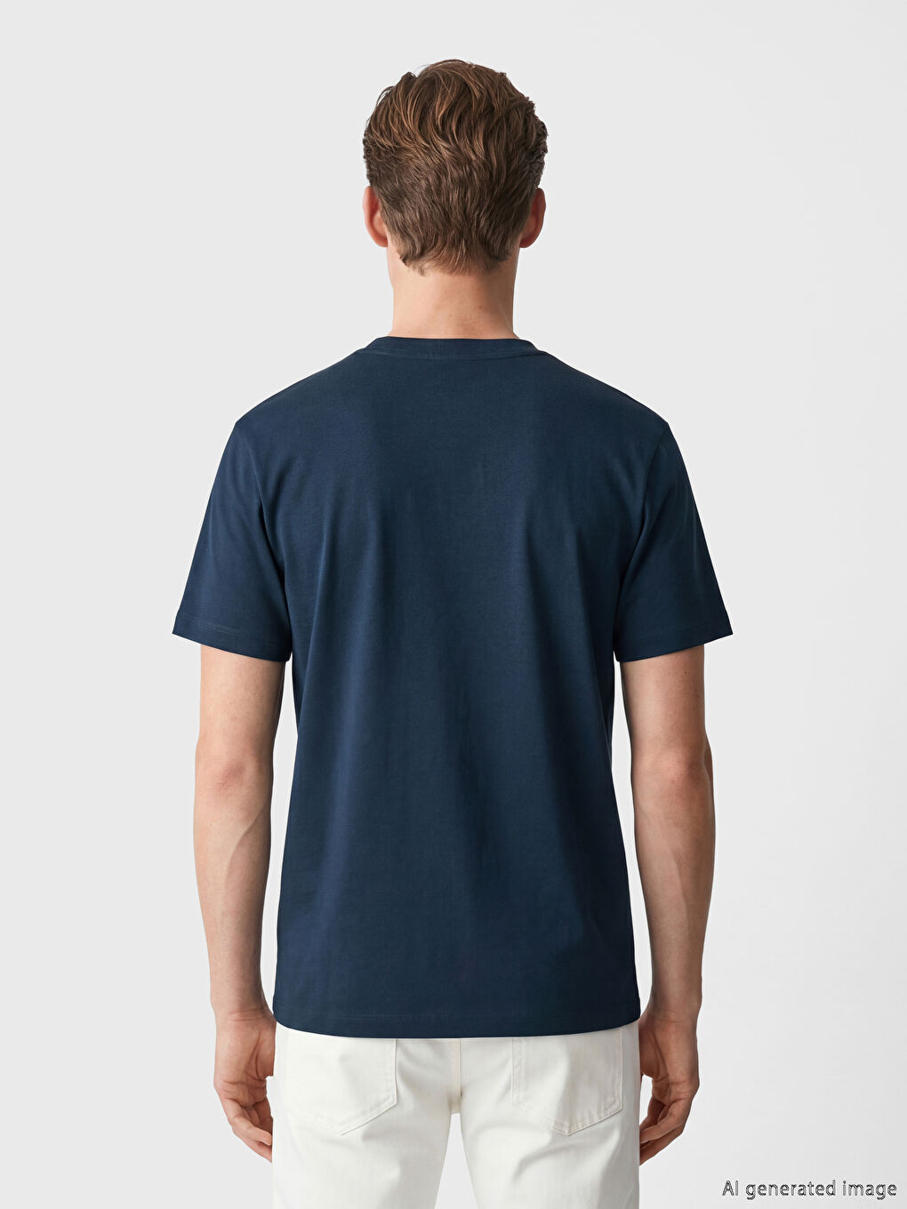 Lacivert %100 Pamuk Regular Fit Basic Kalın Tişört-3