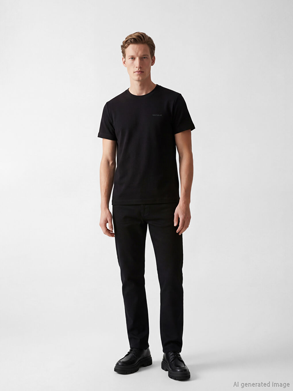 Siyah %100 Pamuk Regular Fit Basic Kalın Tişört-1