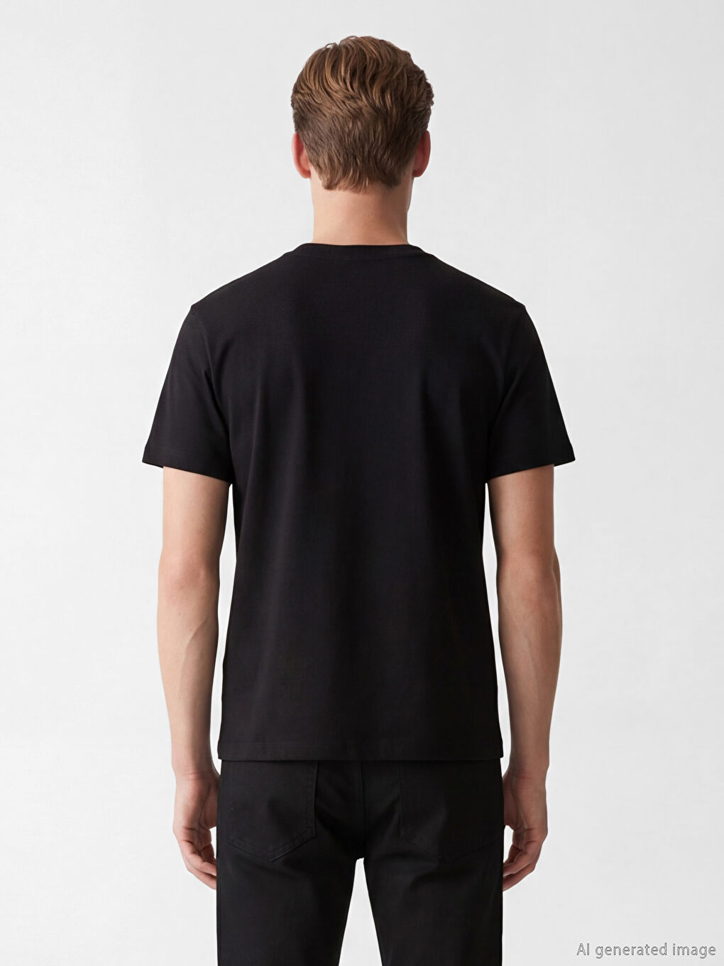 Siyah %100 Pamuk Regular Fit Basic Kalın Tişört-3