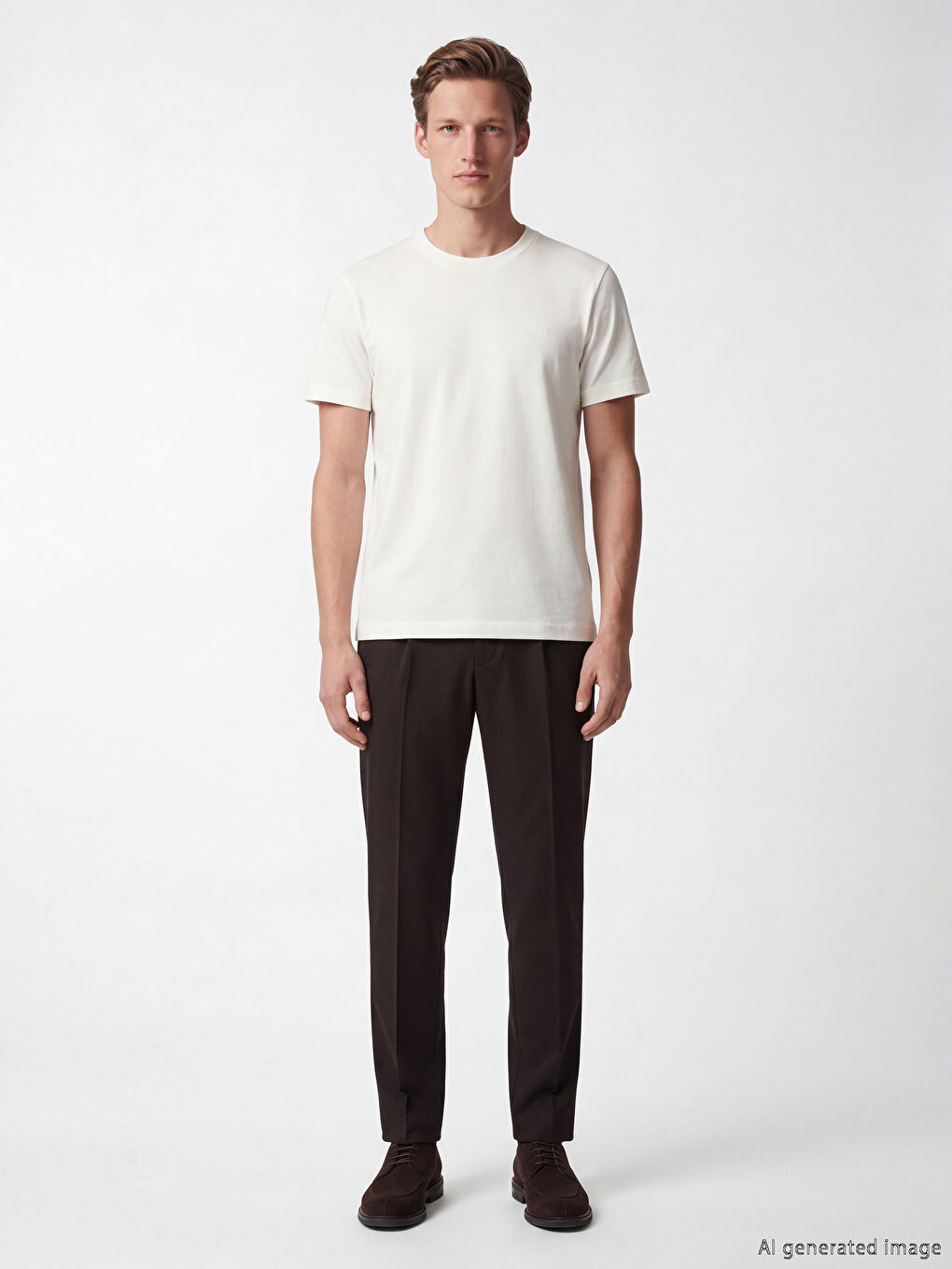 Ekru %100 Pamuk Regular Fit Basic Kalın Tişört-1