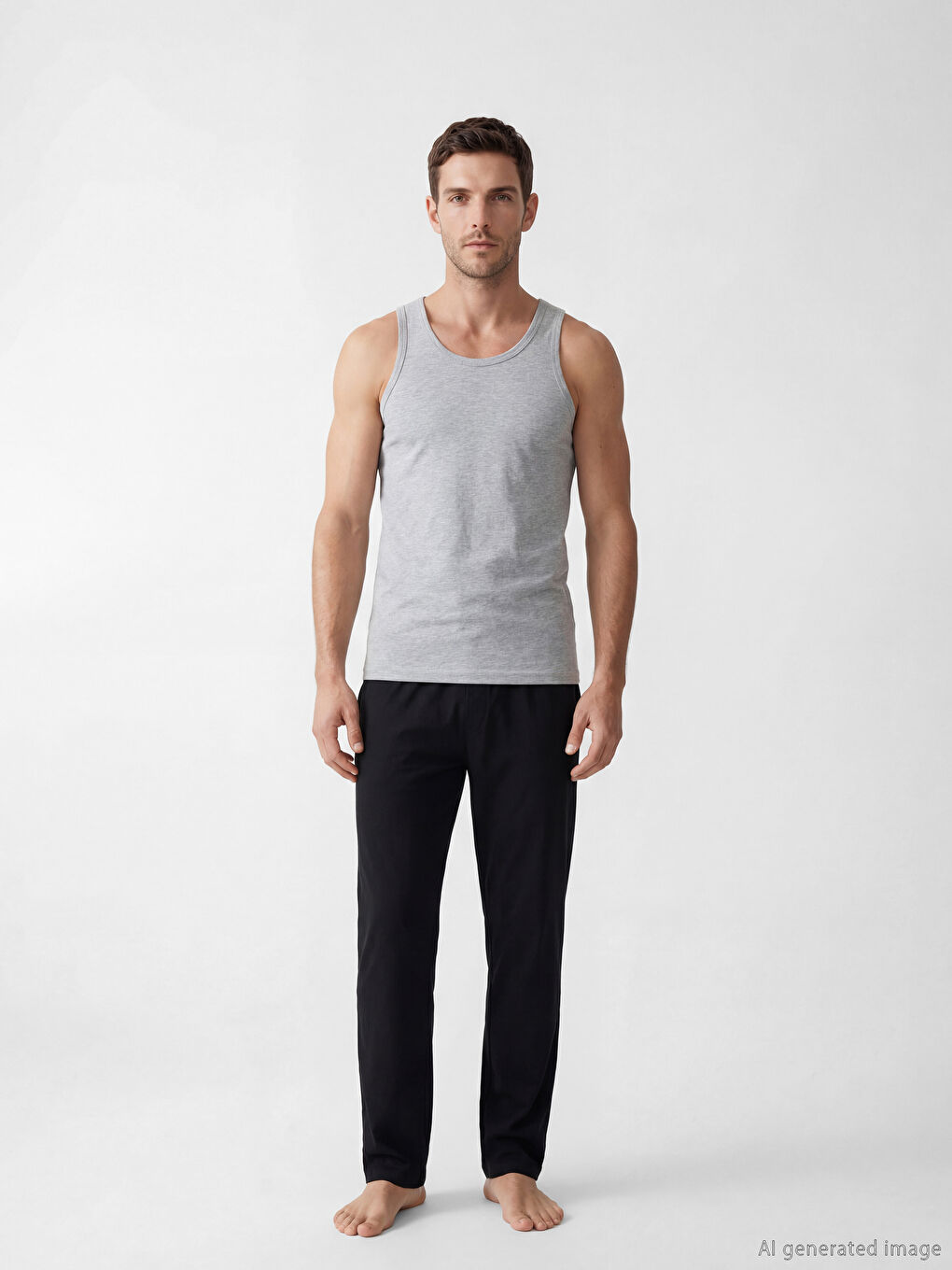 Siyah U Yaka Penye Erkek Atlet 5'li -4