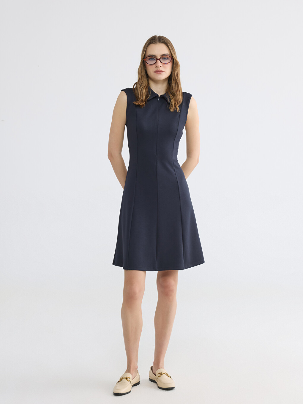 Lacivert Polo Yaka Soft Touch Elbise