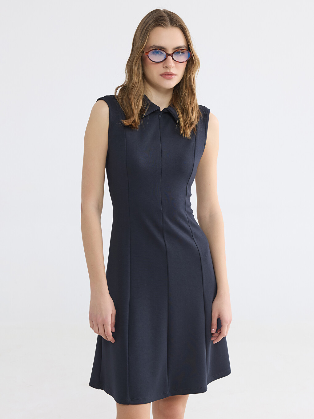 Lacivert Polo Yaka Soft Touch Elbise-1