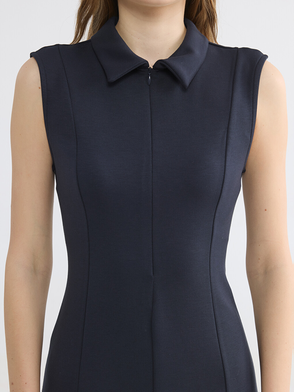 Lacivert Polo Yaka Soft Touch Elbise-2