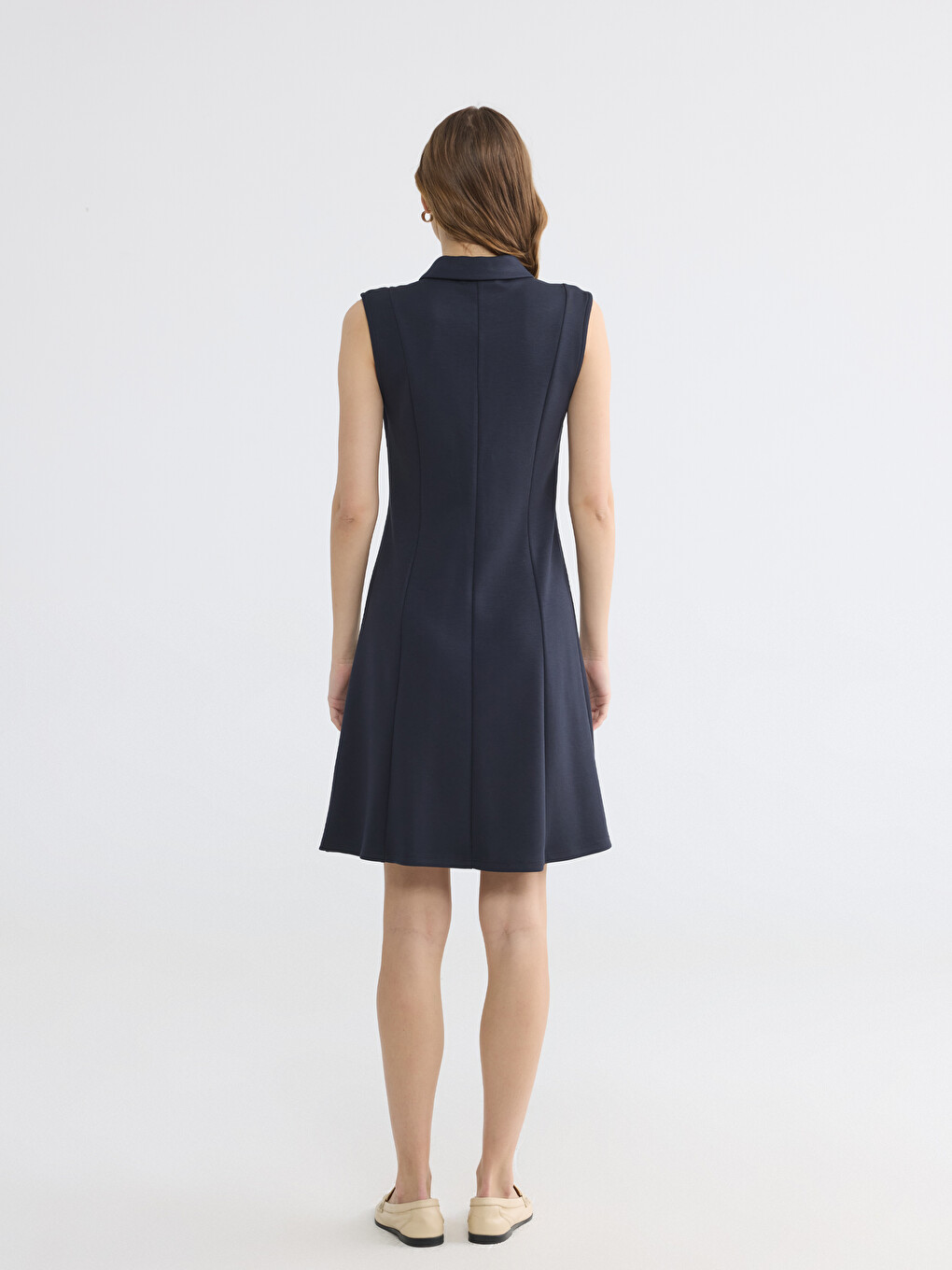 Lacivert Polo Yaka Soft Touch Elbise-3
