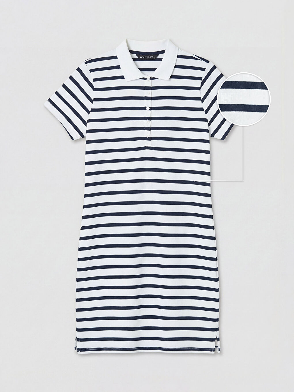 Lacivert Polo Yaka Çizgili Pike Mini Elbise