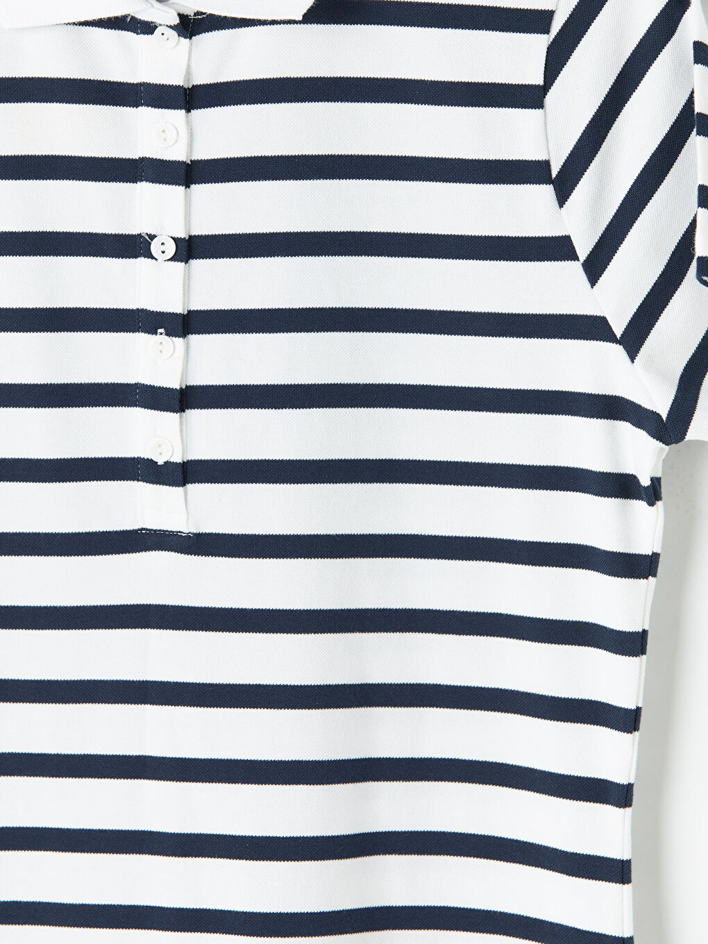 Lacivert Polo Yaka Çizgili Pike Mini Elbise-2