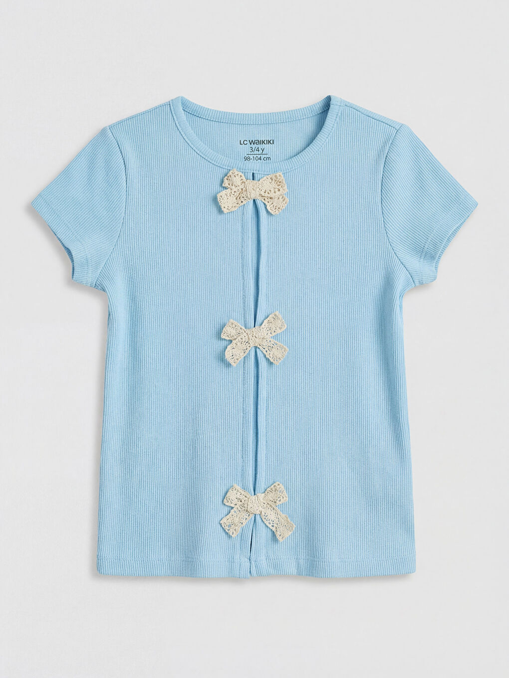 Mavi Bisiklet Yaka Fiyonk Detaylı Kız Çocuk Tişört