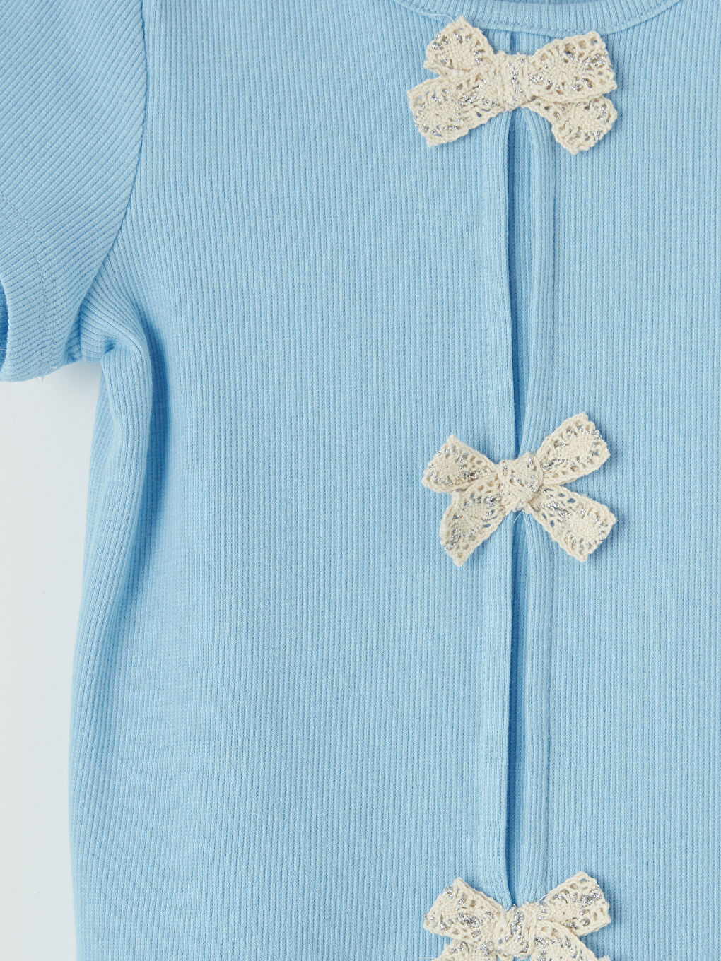 Mavi Bisiklet Yaka Fiyonk Detaylı Kız Çocuk Tişört-2