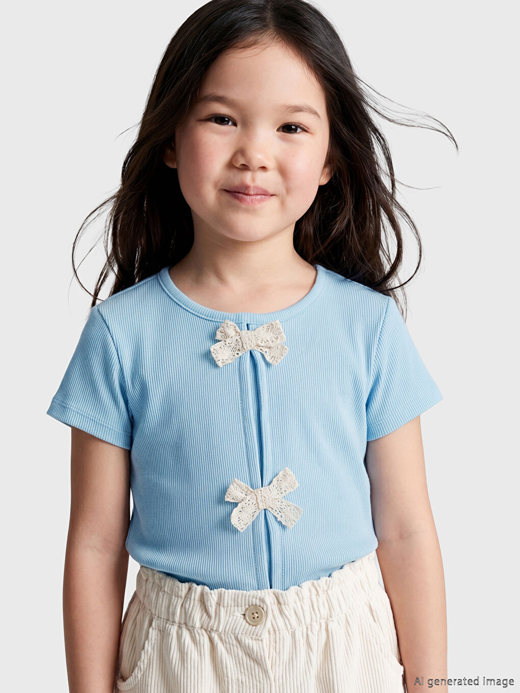 Majica sa okruglim izrezom i mašnom za devojčice-1