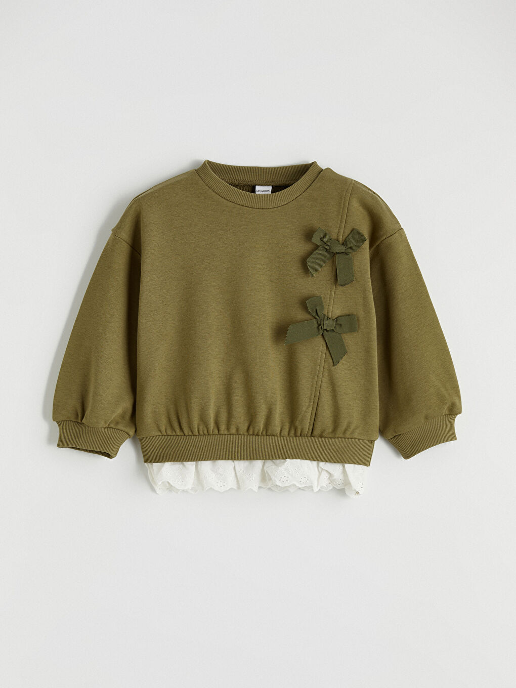 Haki Fiyonk Detaylı Kız Çocuk Sweatshirt