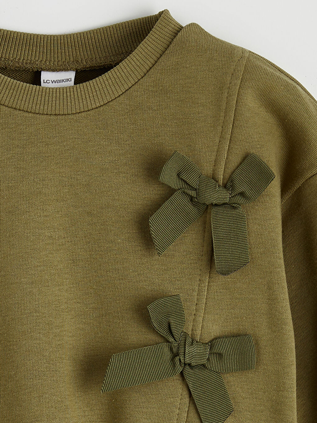 Haki Fiyonk Detaylı Kız Çocuk Sweatshirt-1