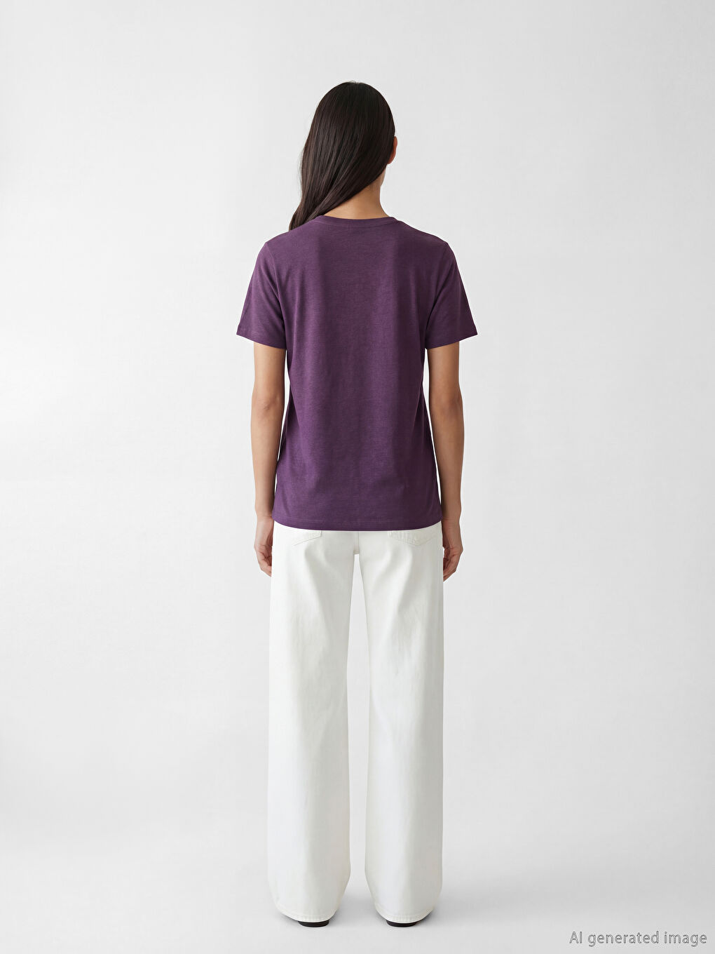 Mor V Yaka Kadın Tişört-3